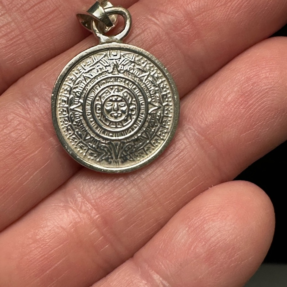 Silver Aztec Calendar Pendant